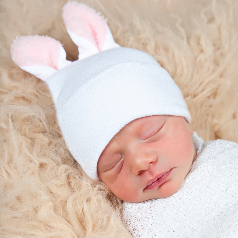 Baby Girl White Bunny Hat with Pink Ears 7 Preemie Newborn Toddler Sizes 